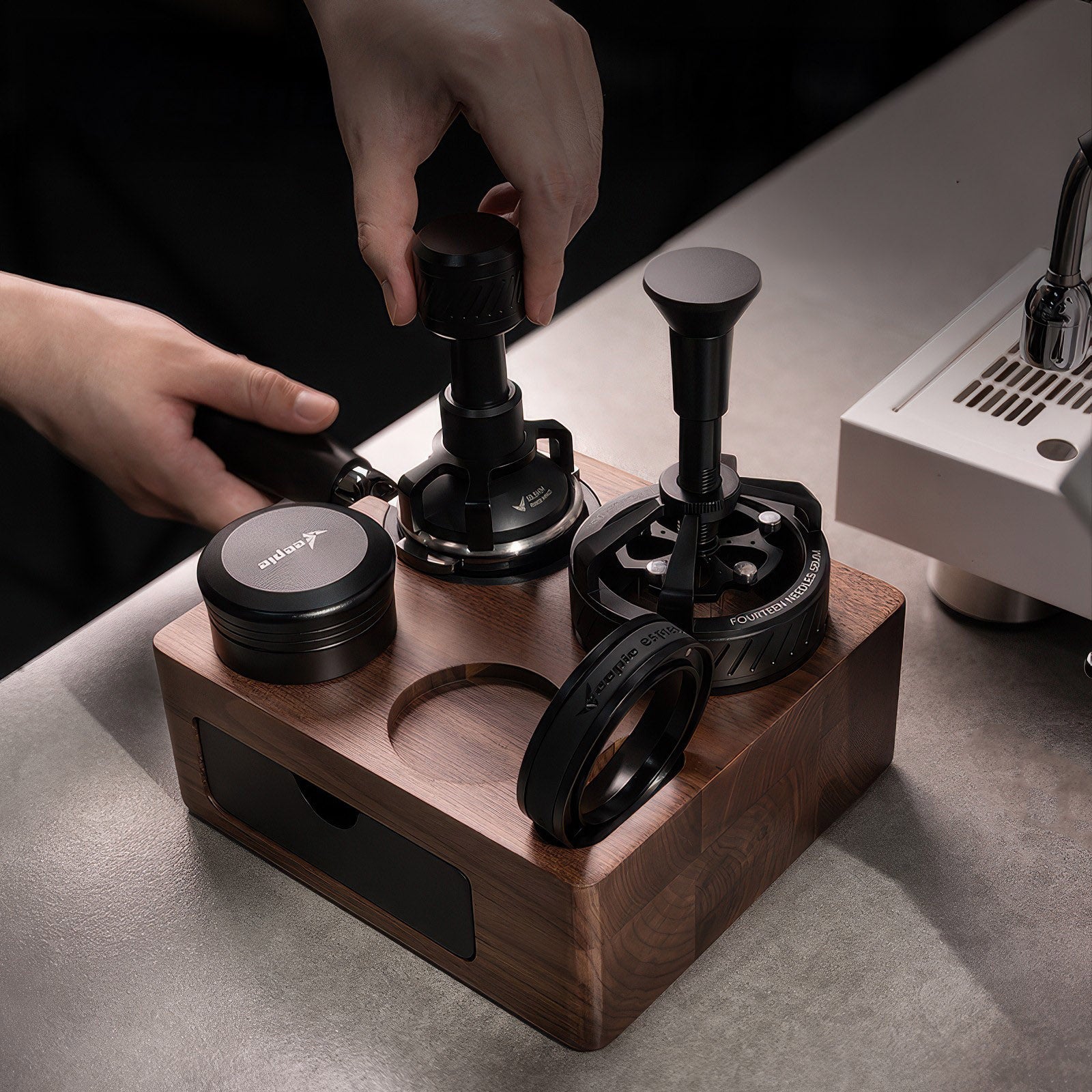 Walnut Wood Coffee Tamping Station