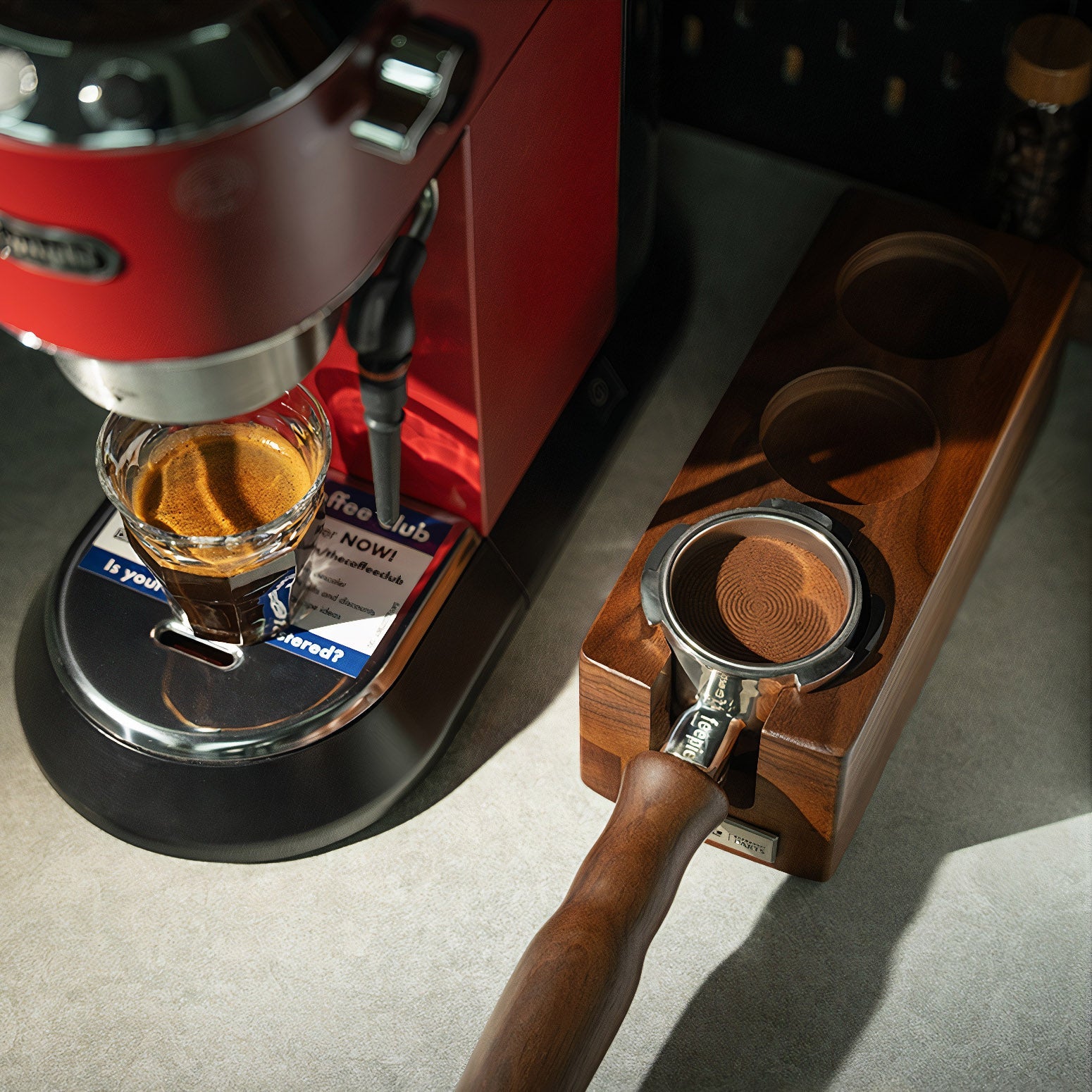 Stainless Steel Bottomless Portafilter with Walnut Handle