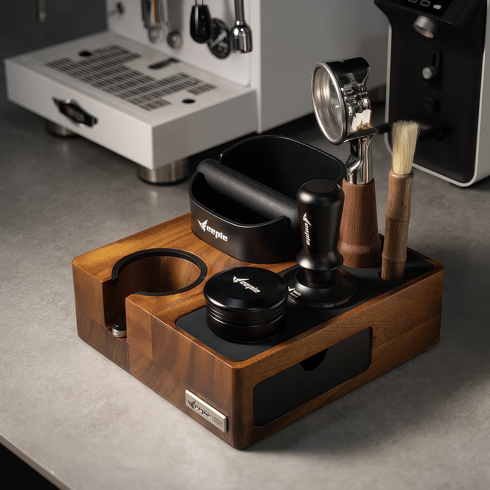Barista Tamping Station with Knock Box Storage