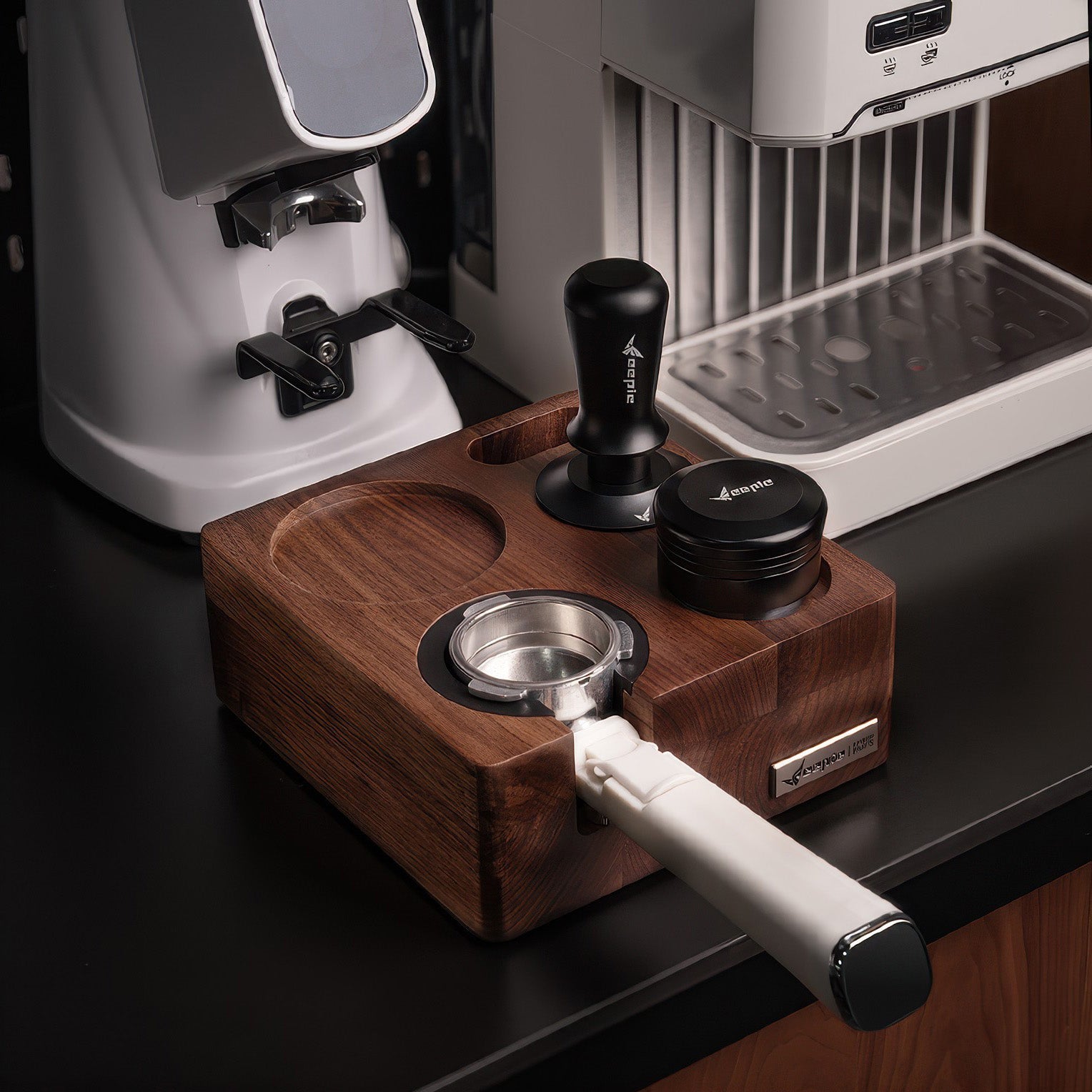 Walnut Wood Coffee Tamping Station