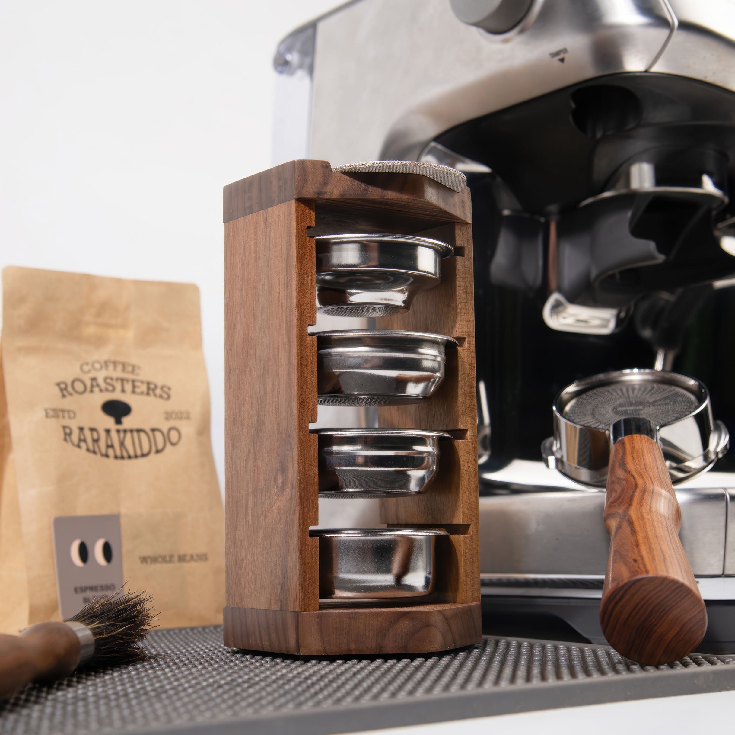 Handcrafted Wooden Portafilter Basket Storage